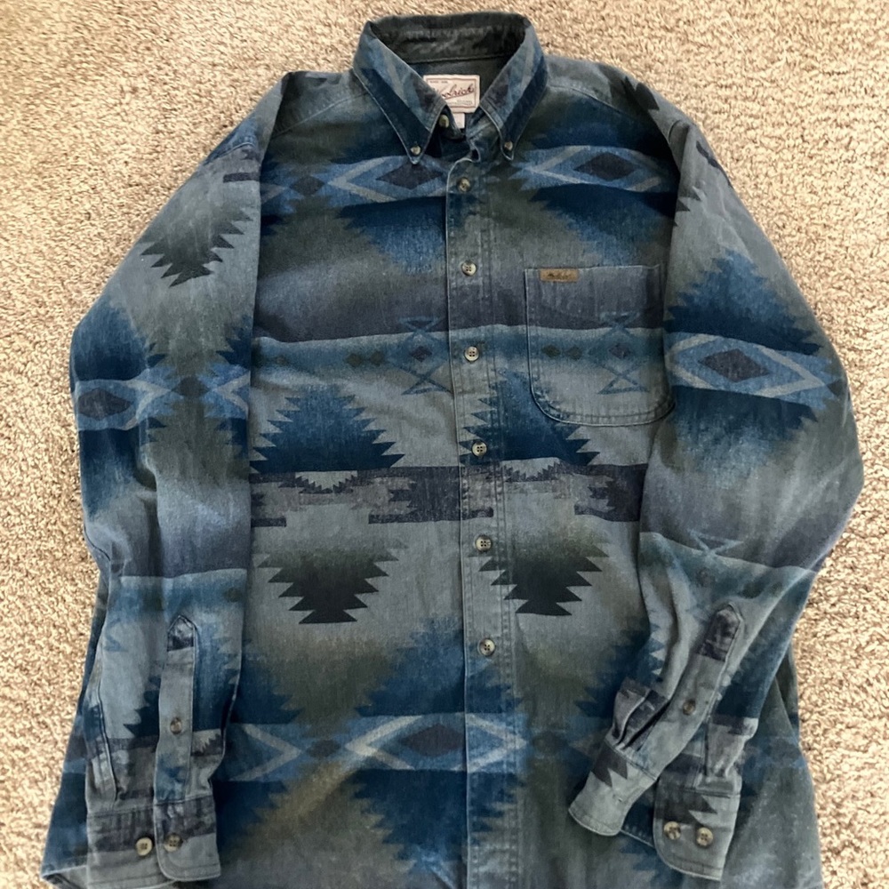 Vintage Woolrich Shirt Mens Large Gray Retro Work Outdoor Tribal Flannel Heavy
